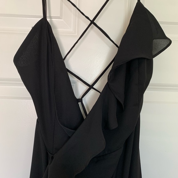 Ruffle Maxi Dress with Slit and Lace Up Back, Black, US size L - Picture 4 of 7